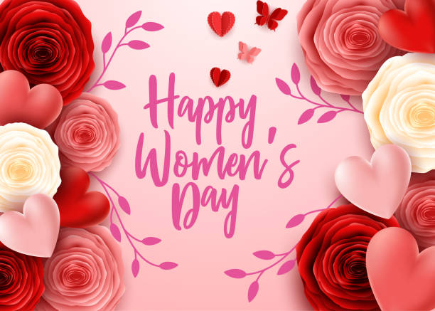 istock Happy International Women's Day with butterfly and roses flower background 1080651974