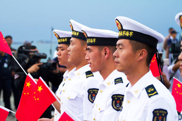 Chinese navy soldiers stock photo