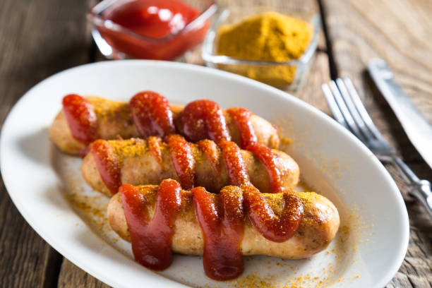istock Curry wurst. German sausages with ketchup and curry 1080677732