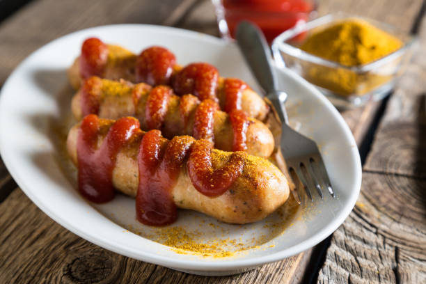 istock Curry wurst. German sausages with ketchup and curry 1080678144