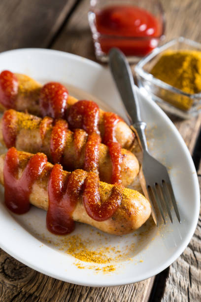 istock Curry wurst. German sausages with ketchup and curry 1080678226