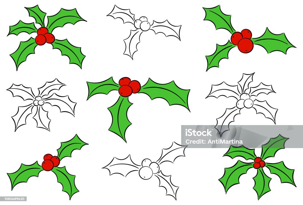 set of christmas holly leaves vector illustration of a set of christmas holly leaves isolated on white Autumn stock vector