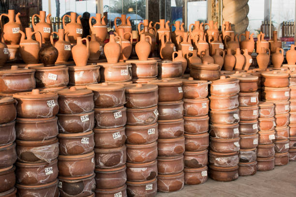 Georgian traditional jugs kvevri for wine, outdoor trade