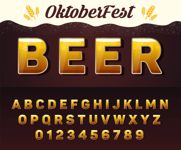 illustrations, cliparts, dessins animés et icônes de polices de vecteur de bière. alphabet de l’oktoberfest. lettres et chiffres - beer from a to z