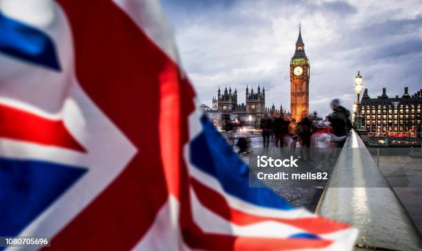 Brexit Concept Double Exposure Of Flag And Westminster Palace With Big Ben Stock Photo - Download Image Now