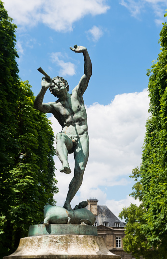 The Faune Dansant (Dancing Faun) statue by sculptor Eugene-Louis Lequesne (1850) in Paris's Jardin du Luxembourg