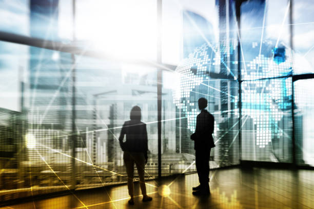 istock Double exposure mixed media. 3D Earth planet hologram and communication structure. World wide network and globalization concept. 1080731032