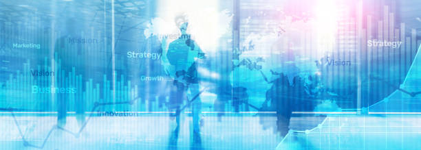 istock Business abstract background double exposure graph, chart and diagram. World wide map and. Global business and financial trading concept. 1080731036