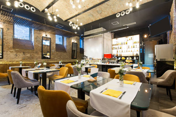 istock Interior of a modern hotel restaurant with brick wall 1080735374