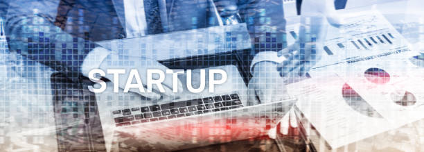 istock Startup concept with double exposure diagrams blurred background. 1080739110