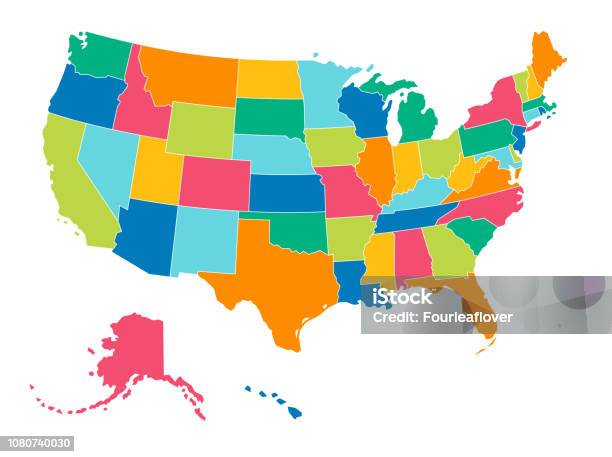 Vereinigte Staaten Einfache Helle Farben Politische Karte Stock Vektor Art und mehr Bilder von USA