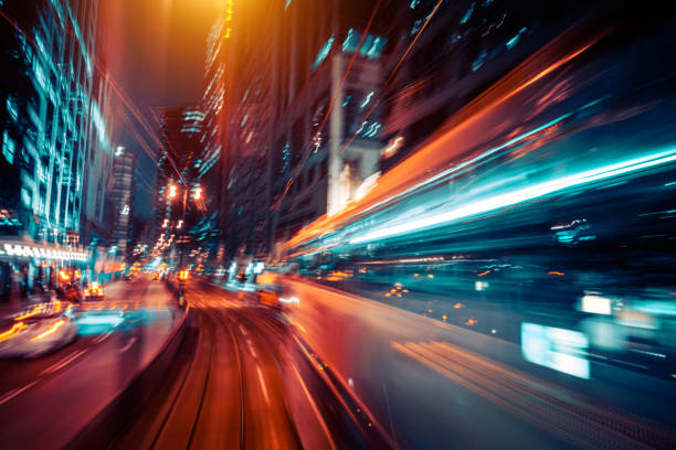 istock Motion Speed Light Tail with Night City Background 1080746194