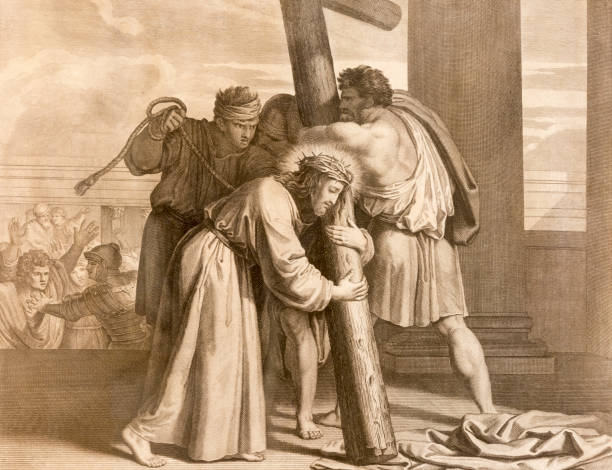 reggio emilia - the lithography jesus carries his cross (cross way) in church chiesa di santo stefano by benedetto eredi (1750 - 1812). - 1750 imagens e fotografias de stock