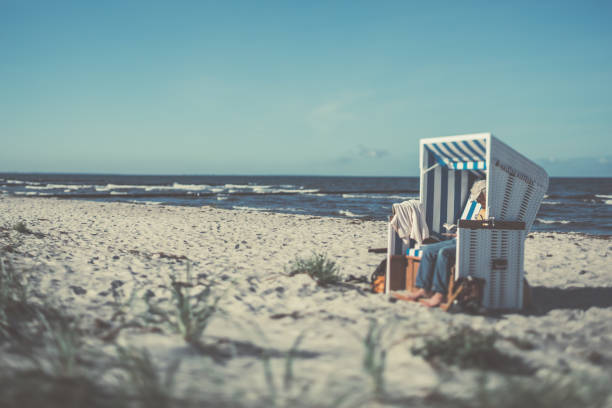 Day at the Baltic Sea on Hiddensee in bright sunlight with beach chair