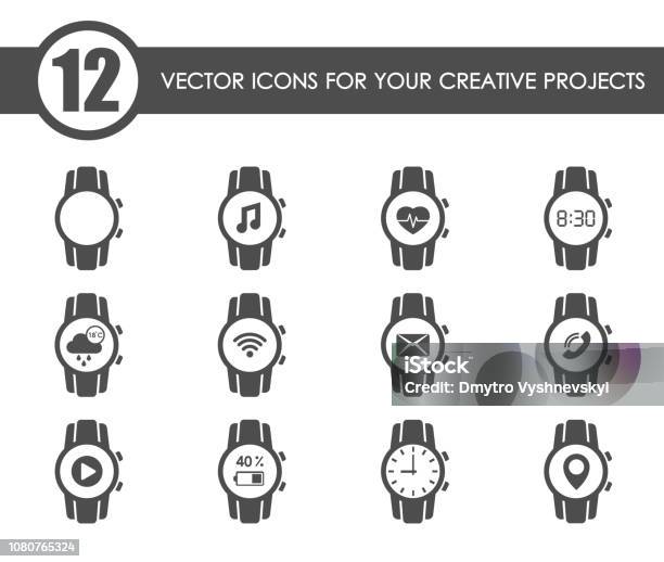 Smart Watch Icon Set Stock Illustration - Download Image Now - Arm, Bangle, Battery