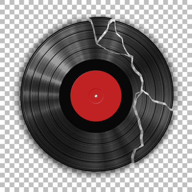 illustrazioni stock, clip art, cartoni animati e icone di tendenza di gramophone rotto vinile lp modello di record isolato su sfondo a scacchi. illustrazione vettoriale - disc break