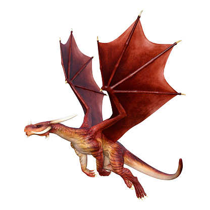 3D rendering of a red fantasy dragon isolated on white background