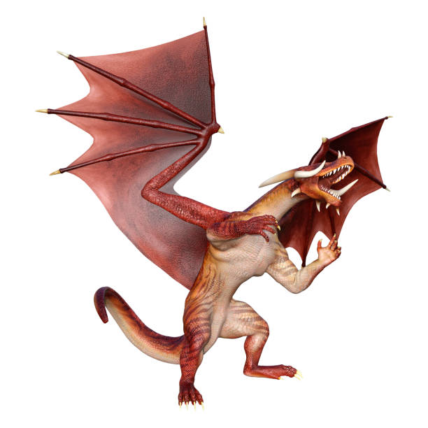 istock 3D illustration red fantasy dragon on white 1080767422