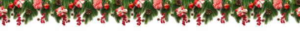 istock Christmas tree branches on white background as a border or template 1080769026