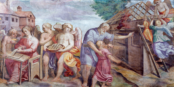Parma - The freso of Holy Family at work in church Chiesa di Santa Croce by Giovanni Maria Conti della Camera (1614 - 1670).