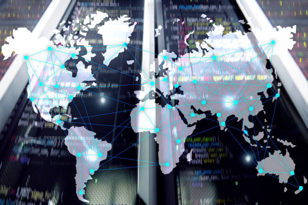 istock Internet and telecommunication concept with world map on server room background. 1080772488