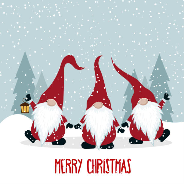 weihnachtskarte mit lustigen zwerge - christmas christmas card greeting card greeting stock-grafiken, -clipart, -cartoons und -symbole