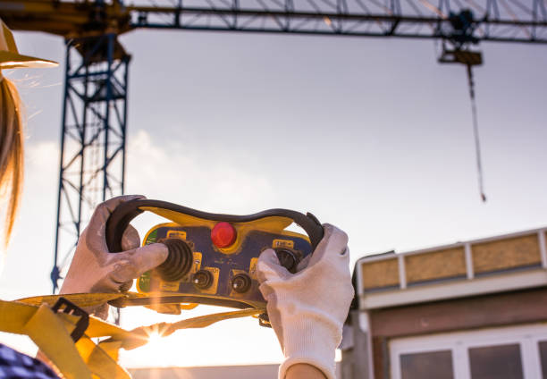 istock Close up of operating with a crane. 1080780444