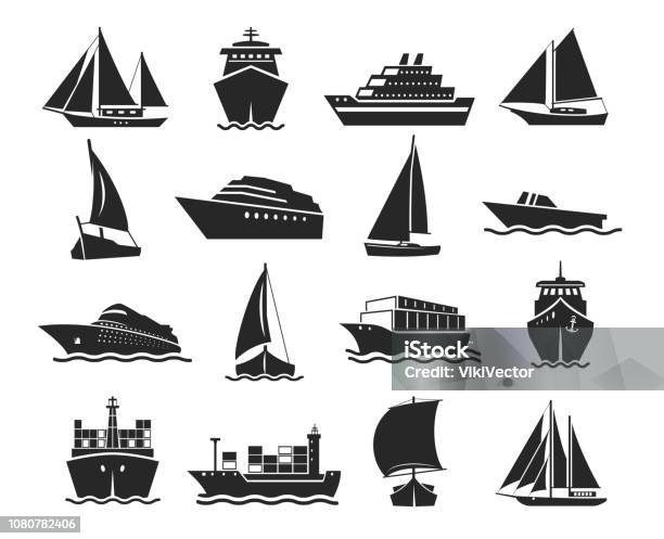 Fartyget Och Marina Båt Svart Siluett-vektorgrafik och fler bilder på Båtar och fartyg - Båtar och fartyg, Ikon, Skepp