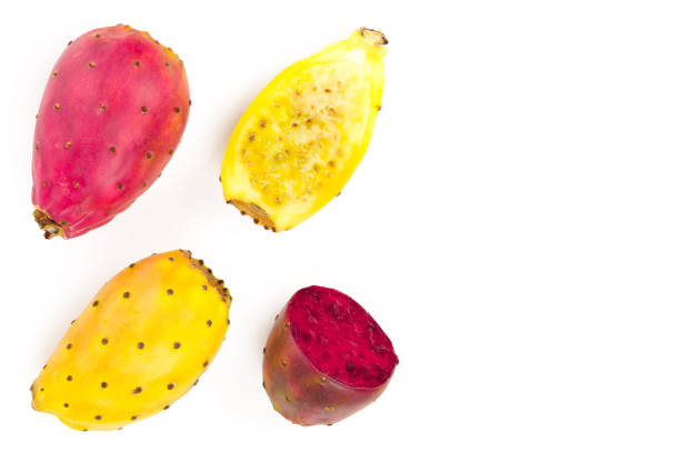 istock red end yellow prickly pear or opuntia isolated on a white background with copy space for your text. Top view. Flat lay 1080788284