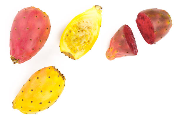 istock red end yellow prickly pear or opuntia isolated on a white background with copy space for your text. Top view. Flat lay 1080788312