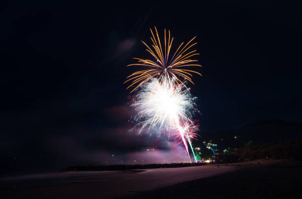 istock Beach fireworks for New years Eve on Noosa Main beach 1080789286