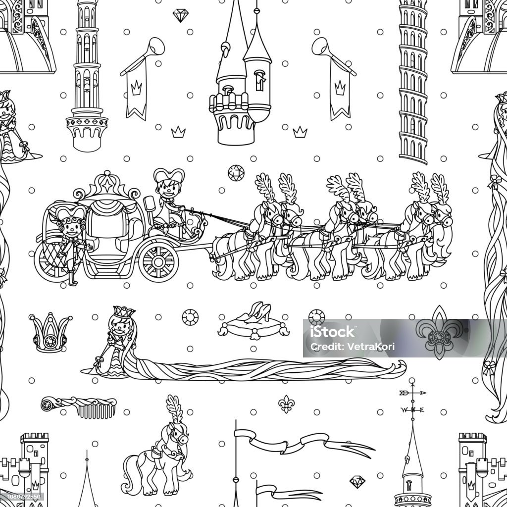 vector girlish seamless pattern vector seamless pattern Little Princess paper art Rapunzel stock vector