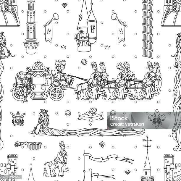 Vector Girlish Seamless Pattern Stock Illustration - Download Image Now - Rapunzel, Princess, Art