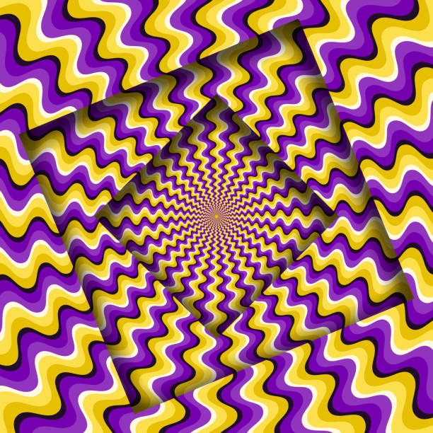 ilustrações de stock, clip art, desenhos animados e ícones de abstract turned frames with a rotating purple yellow wavy pattern. optical illusion background. - ilusão