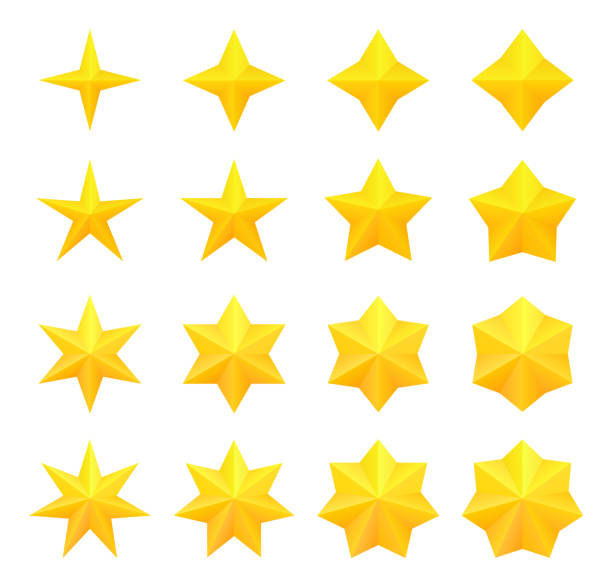 Collection of bright different golden stars. Vector, isolated