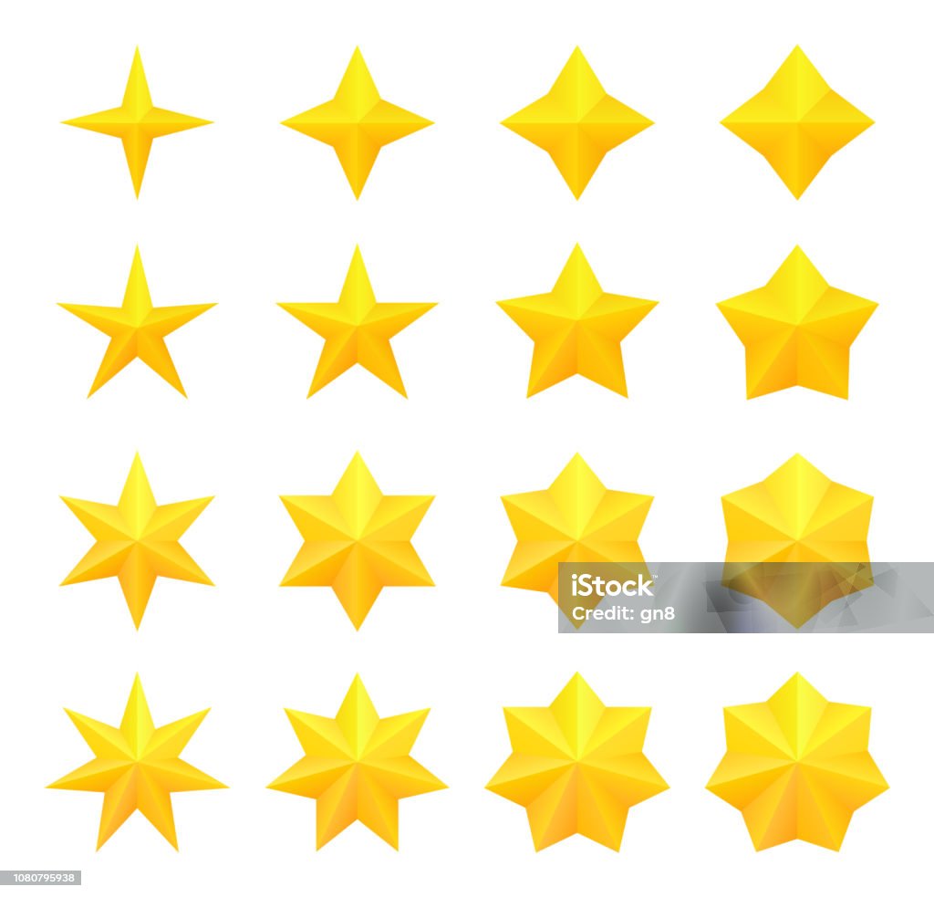 Bright stars collection Collection of bright different golden stars. Vector, isolated Star Shape stock vector