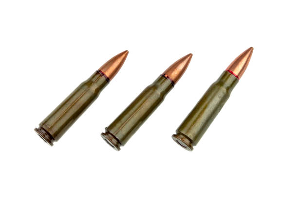 istock Three 7.62 mm cartridges for a Kalashnikov assault rifle isolated on white background 1080797692