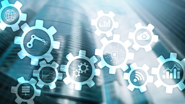 istock Automation technology and smart industry concept on blurred abstract background. Gears and icons. 1080808012