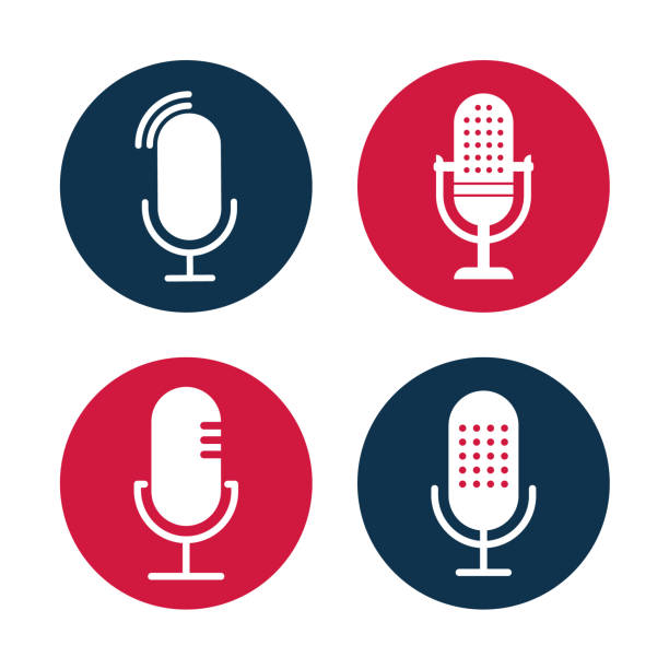 Set of Radio icon illustrations. Studio table microphone collection. Podcast emblem. Vector illustration. Set of Radio icon illustrations. Studio table microphone collection. Podcast emblem. Vector illustration. microphone icons stock illustrations