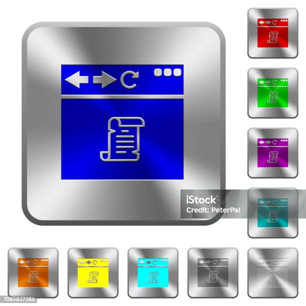 Browser Running Script Rounded Square Steel Buttons Stock Illustration - Download Image Now