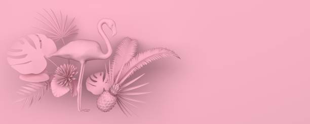 istock Flamingo surrounded by tropical exotic plants. Monochrome pink image on a pink background. 1080833122
