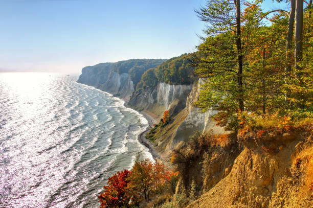 Ruegen chalk cliffs in autumn Ruegen island, the chalk cliffs in autumn mecklenburg vorpommern stock pictures, royalty-free photos & images