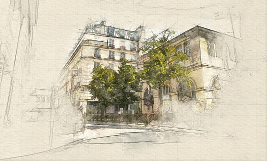 Illustration of Le Marais district in Paris