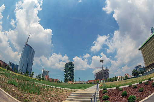 Milan: Foundation Riccardo Catella, Unicredit tower and Vertical Forest, Library of trees, new park and skyscrapers.