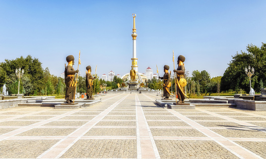 The Independence Monument is a monument located in Ashgabat, Turkmenistan. The design of this building was inspired by traditional Turkmen tents and the traditional headgear worn by Turkmen girls.