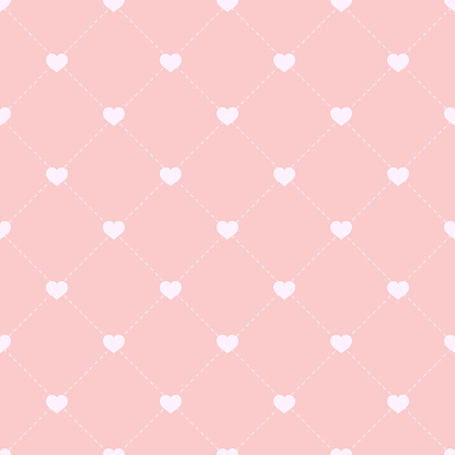 Seamless pattern with hearts and dotted stripes. Valentine's Day backdrop. Pink background with hearts. Vector Illustration.