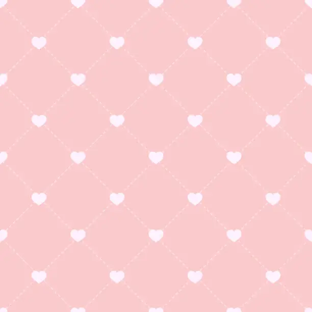 Vector illustration of Seamless pattern with hearts and dotted stripes. Valentine's Day backdrop. Pink background with hearts. Vector Illustration.