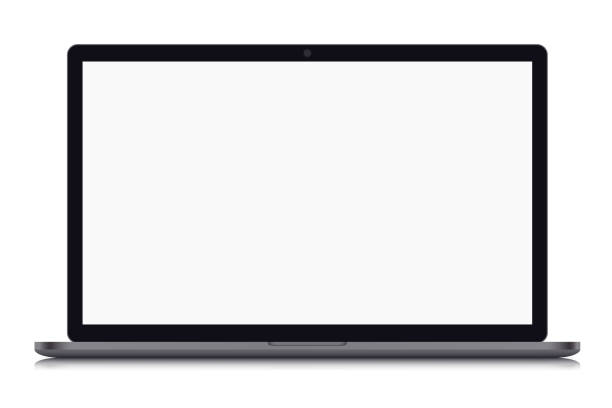 istock Realistic illustration of a gray laptop with blank white screen with webcam and black frame, isolated on white background - vector 1080875706