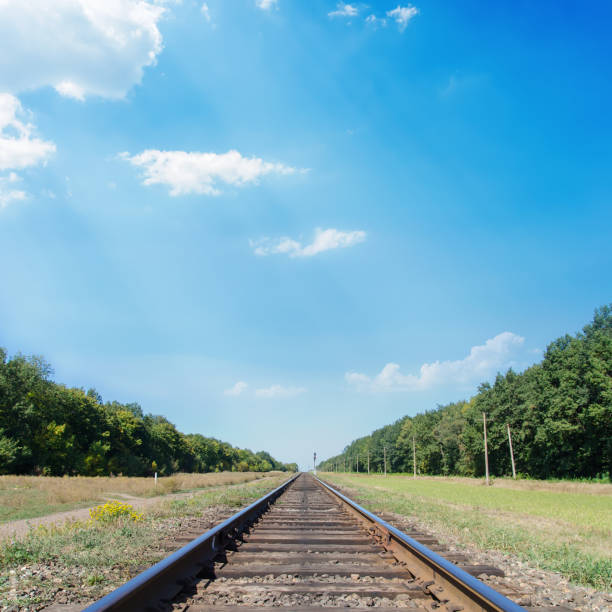 istock railroad to horizon in blue sky with clouds 1080880632