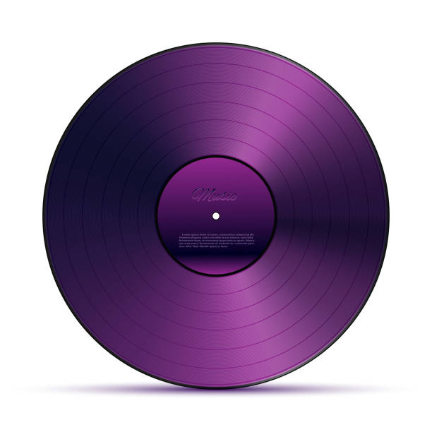 Purple DJ vinyl record plate for music player isolated on white background. Vector design element. Purple DJ vinyl record plate for music player isolated on white background. Vector design element purple vinyl record stock illustrations